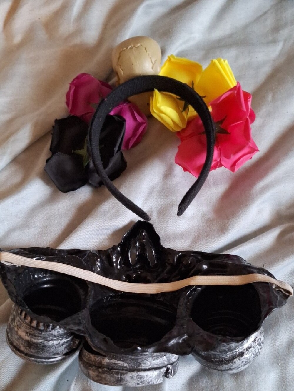Floral Halloween Sugar Skull Day Of The Dead Headband & Skull Gas Mask - Picture 2 of 8
